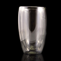 A double wall glass cup with a capacity of 450ml, designed for thermal insulation and featuring a sleek, modern design.