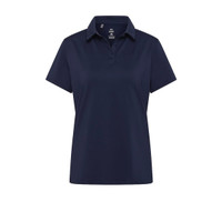 A navy blue polo shirt with a collar and short sleeves. The shirt features a logo on the chest.