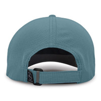 Blue adjustable cap back view with strap closure.