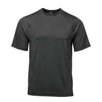 A dark grey men's t-shirt with short sleeves and a logo on the upper chest. Designed for comfort and performance.