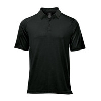 A dark green polo shirt featuring a collar and short sleeves, with a logo on the chest area.