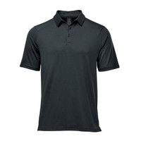 A dark green men's polo shirt with a collar and short sleeves. The shirt features a logo on the chest area.