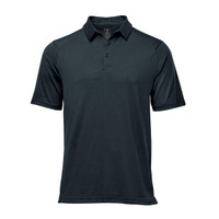 A dark green men's polo shirt with short sleeves and a collar. It features a logo on the chest.