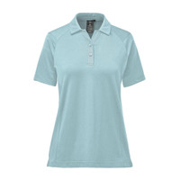 A light aqua women's polo shirt with a collar and short sleeves, featuring a logo on the chest.