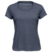 A women's crew neck tee in a dark navy colour, featuring short sleeves and a relaxed fit. The shirt has a brand logo.