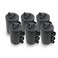 A set of six black weighted bags with screw-top caps and multiple handles for easy handling.