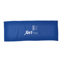 A blue cooling towel with a logo, designed for leisure and outdoor activities.