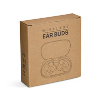 A packaging box for Loop Ear Buds featuring a simple design, with an illustration of the wireless ear buds inside.