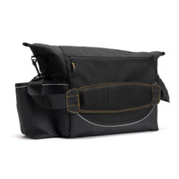 Insulated black bag with ID window compartment for storage.