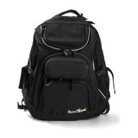 Black rugged backpack with multiple compartments and ergonomic design for outdoor adventures.