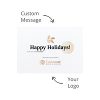 A festive card with a light background featuring holiday greetings and space for a custom message and logo.