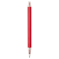 A recycled aluminium ballpoint pen in bright red, featuring a transparent grip and a pen tip. It has a logo.