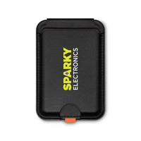 A black phone wallet featuring a logo, designed to hold cards and small items securely.