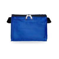 A blue zippered pouch with a handle, featuring a plain front for branding or personalisation.