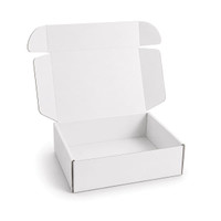A white cardboard box with a locking lid, measuring 360 x 305 x 105mm, with an open top and flaps.