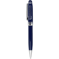 A Bristol Twist Ballpoint Pen in navy blue with silver accents and a branding logo on the barrel.
