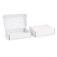 A white custom box with a locking lid, featuring one open and one closed box.