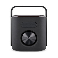 A black Hudson Bluetooth speaker with a round control dial and a handle at the top.