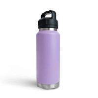 Rear view of a lavender insulated 1080ml water bottle with a smooth matte finish, stainless steel base accents, and a secure carry-handle lid.