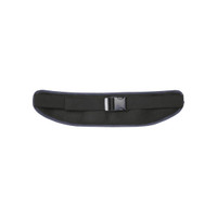 A grey running waist pack with a black strap and a buckle, featuring a mesh design. It has a logo on it.