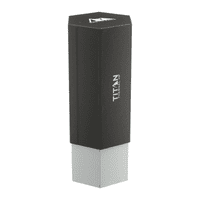 A drink bottle with a hexagonal shape, featuring black and silver colours and a visible logo.