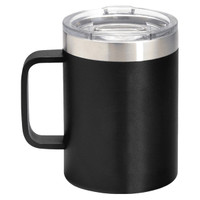 A drink mug with a stainless steel rim and a clear lid, featuring a matte black finish.