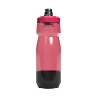 with a translucent pink body, black base, and self-sealing sports nozzle, shown in a front view on a light background.