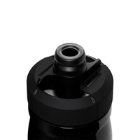 A drink bottle with a black insulated steel design and a sip nozzle, featuring a logo on the lid.