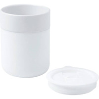 A drink bottle featuring a white ceramic tumbler with a silicone wrap and a matching lid.
