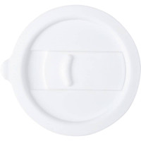 A drink bottle lid in white, featuring a sliding closure mechanism. It has a smooth surface and a rounded shape.