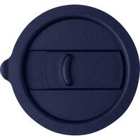 A drink bottle lid in navy blue, made of silicone, featuring a sliding closure mechanism and a smooth surface.
