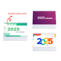 A desk calendar featuring a vibrant design, with prints on both sides, showcasing bright colours and the year 2025.