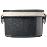 A plastic and wheat straw lunch box in black, featuring a secure lid and clip fasteners.