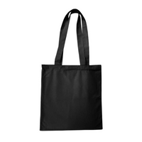Black reusable tote bag with long handles for eco-friendly shopping.