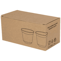 A recycled espresso cup set in a cardboard box, featuring two cups in a simple, rounded design.