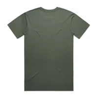 A plain olive green T-shirt with a standard crew neck and short sleeves, featuring no visible branding.