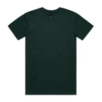 A dark green T-shirt with a classic cut, featuring a label and a simple design.