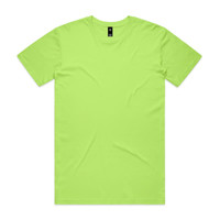A bright lime green t-shirt with a standard crew neck and short sleeves, featuring a logo on the tag.