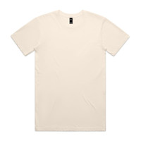 A cream-coloured T-shirt featuring a label on the neckline and a plain design without any graphics.