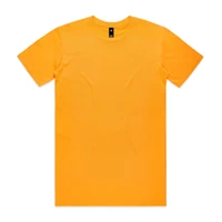 An orange t-shirt featuring short sleeves and a round neck, with a logo on the label.