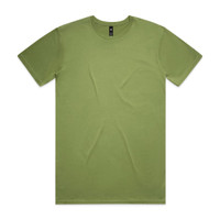 A green t-shirt with a classic crew neckline and short sleeves, featuring a logo on the inside tag.