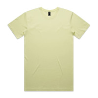 A light yellow t-shirt with a crew neck and short sleeves, featuring a label inside the collar.