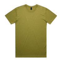 An olive green t-shirt with a round neck and short sleeves, featuring a logo on the label.