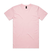 A pink T-shirt featuring a crew neckline and short sleeves, with a logo located near the neckline.