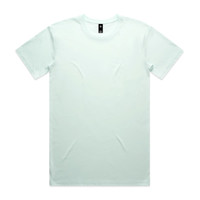 A light mint green t-shirt with a standard crew neck and short sleeves. It features a logo tag at the neckline.