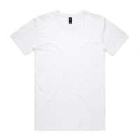 A white T-shirt featuring a simple design and a brand logo at the neckline.