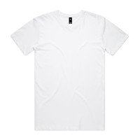A white T-shirt featuring a simple design and a brand logo at the neckline.