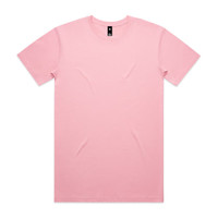A pink T-shirt with a crew neckline and short sleeves, featuring a logo on the label.