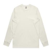 A long sleeve tee in a light cream colour featuring a simple design and a logo.