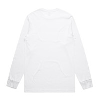 A long-sleeve white tee with a simple design and cuffs in a contrasting colour. It features a logo on the back.